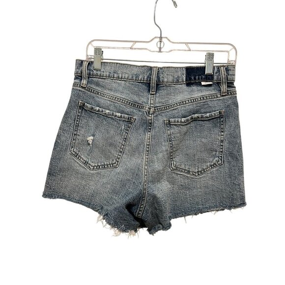 Daze Blue Light Wash High-Rise Distressed Denim Frayed Hem Shorts Women's Size 2 - Picture 2 of 8